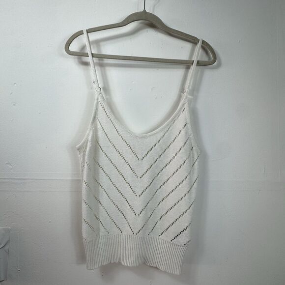 Roxy Shirt Woman Sz L White Tank Coastal Cottage Beach Festival Resort Tropical - Picture 1 of 9